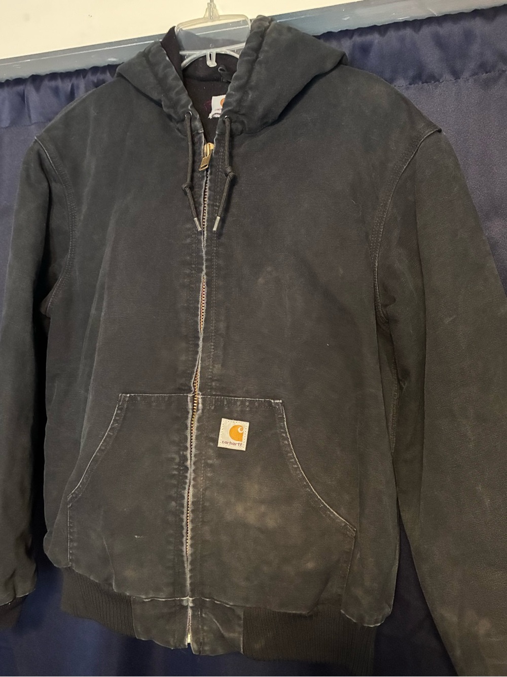 Carhartt Black Hooded Duck Canvas Jacket with Logo Patch